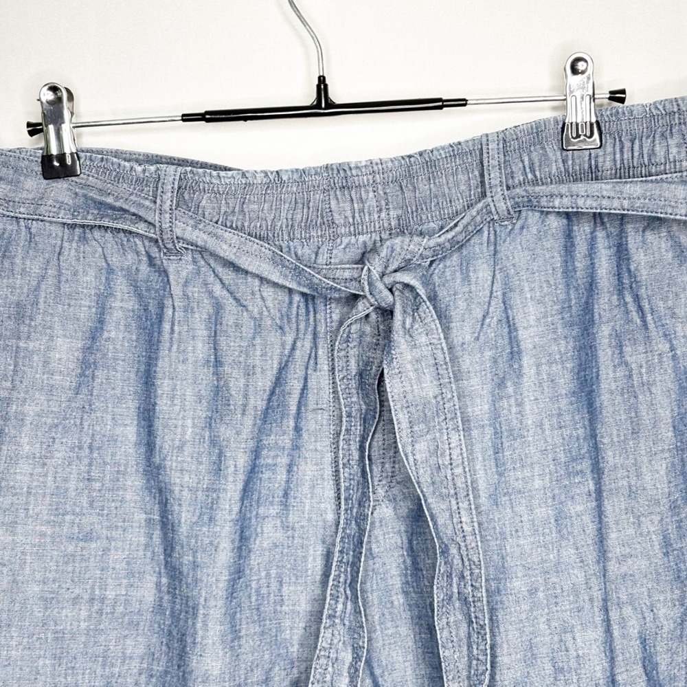 Polo Ralph Lauren Blue Chambray Pull On Shorts XXL Elastic Waist Tie Belt Womens - Picture 4 of 11